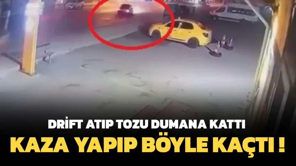 Drift atıp tozu dumana kattı, kaza yapıp böyle kaçtı