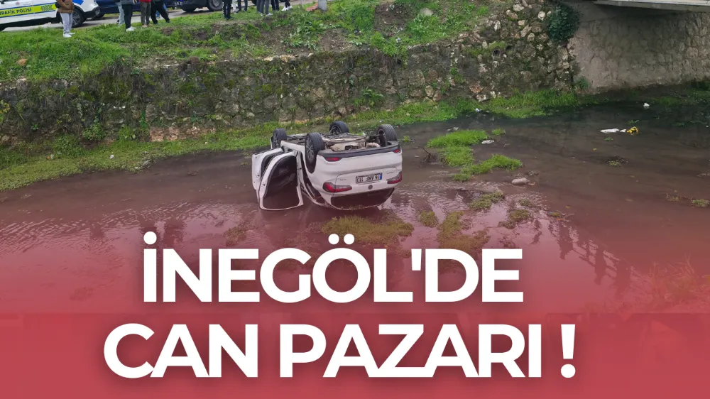 İnegöl’de Otomobil Dereye Uçtu: 3 Kişi Yaralandı