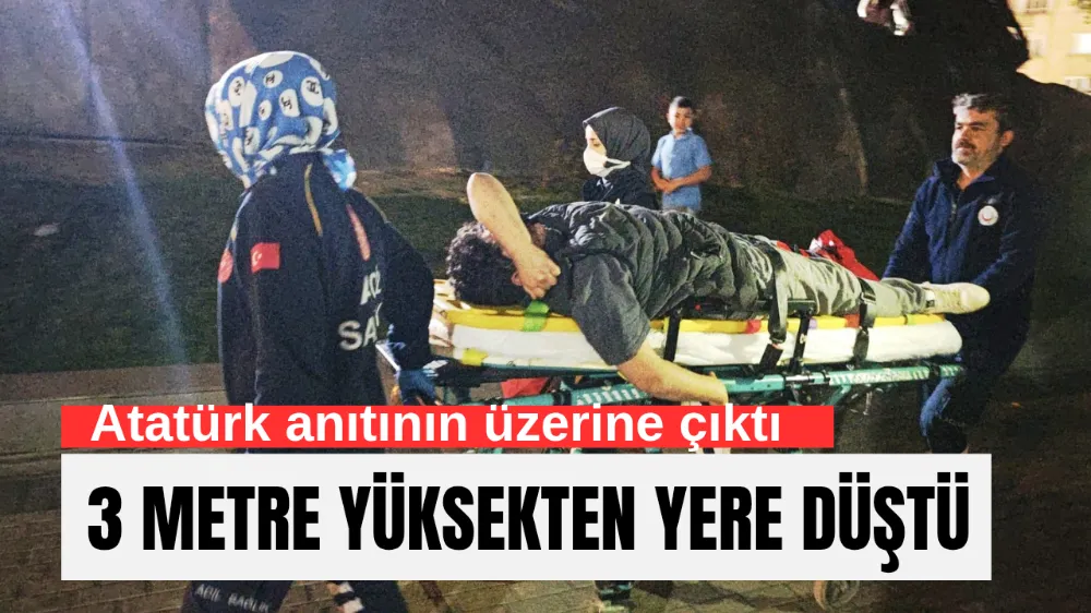 Atatürk anıtının üzerine çıktı 3 metre yüksekten yere çakıldı !