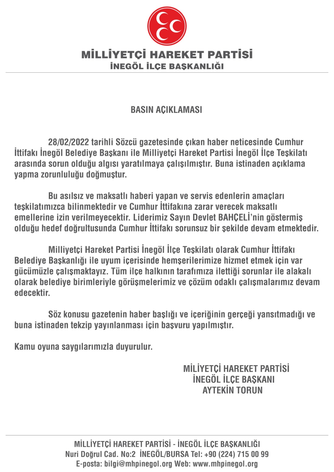 Sorun olduğu haberi asılsız ve maksatlıdır !